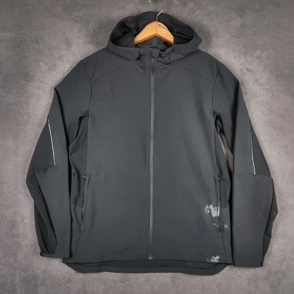 Lululemon Fast and Free Jacket Mens Large Black Hooded Reflective LM4AHDS